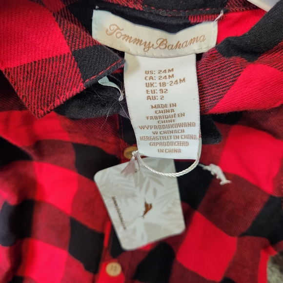 🆕Tommy Bahama Kids Red/Black Buffalo Plaid Button Up Shirt and Pants Size 24M - Picture 3 of 11